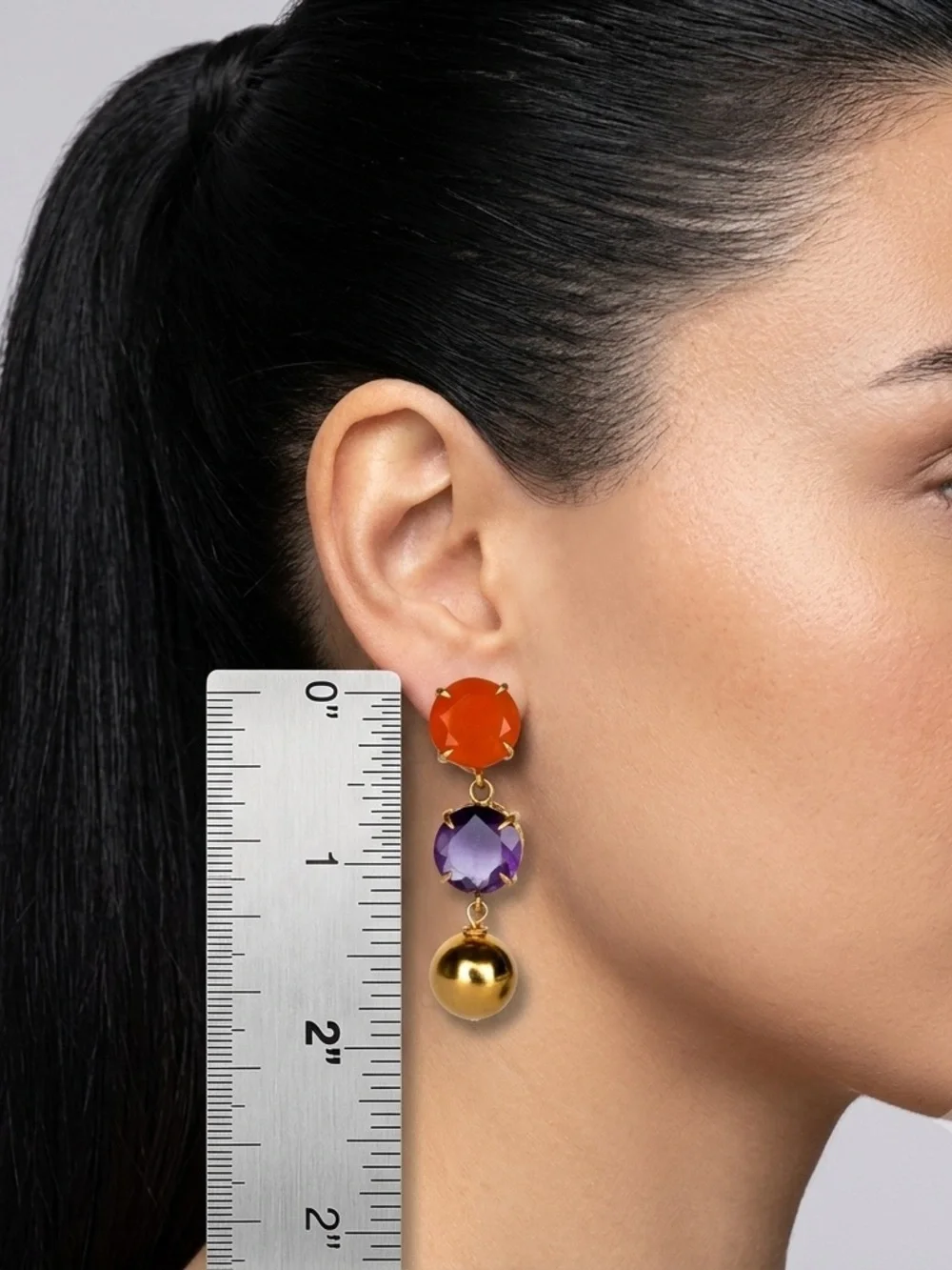 Unique 4-Way Convertible Gold, Amethyst, & Carnelian Earrings Set
